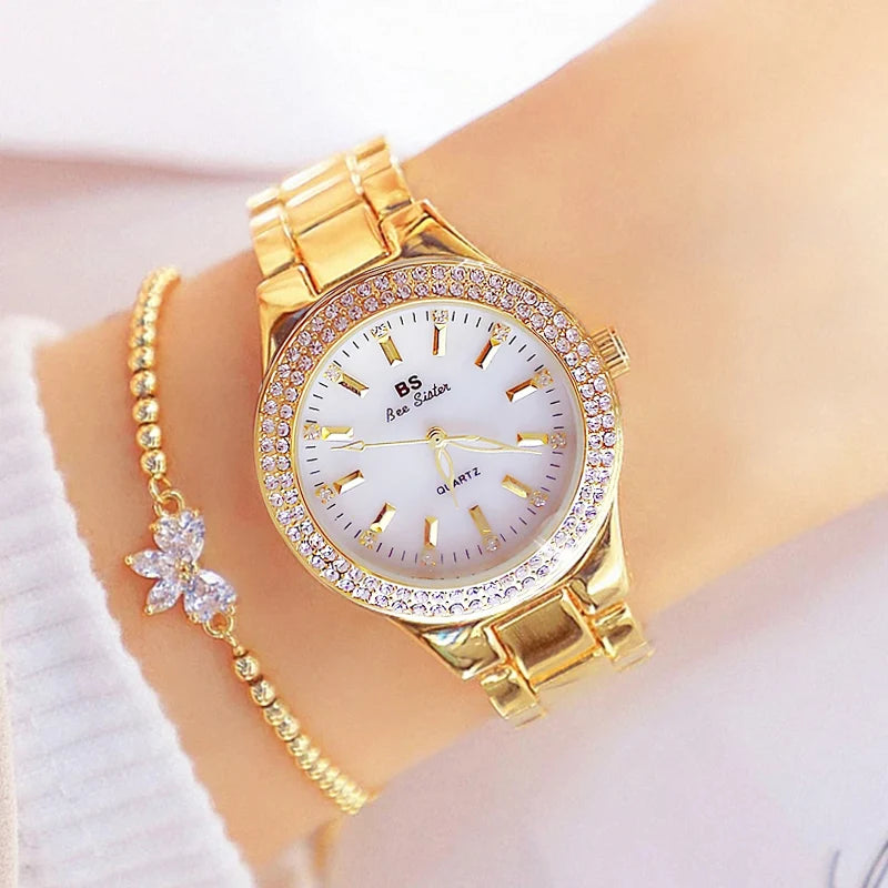 2025 Ladies Wrist Watches Dress Gold Watch Women Crystal Diamond Watches Stainless Steel Silver Clock Women Montre Femme 2024