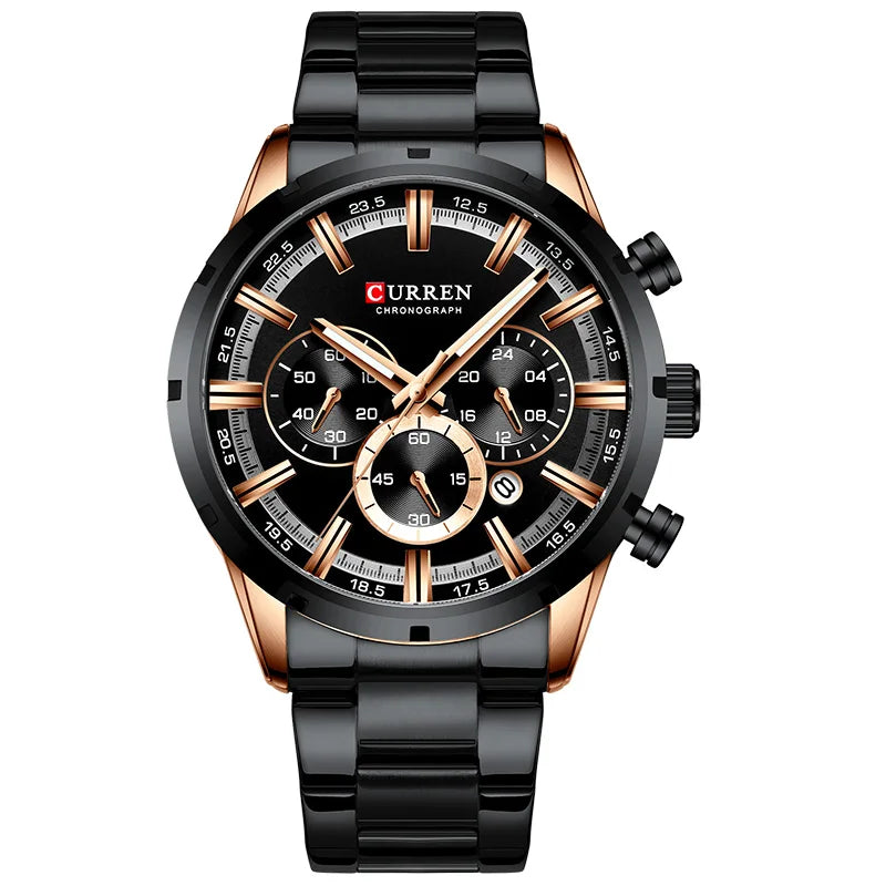 CURREN Men's Full Steel Chronograph Watch - Waterproof Luxury Sports Quartz Timepiece
