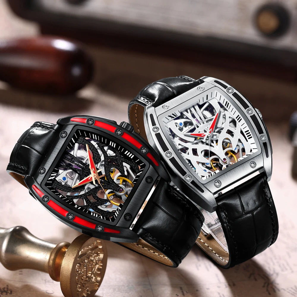 Sapphire Skeleton Tourbillon Watch - Waterproof Leather & Steel Automatic Mechanical
