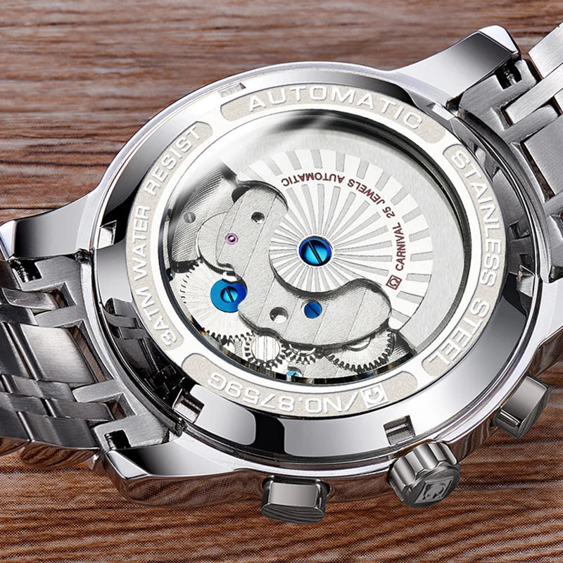Montre Homme CARNIVAL Tourbillon Mechanical Wristwatches Sapphire Calendar Luminous Waterproof Automatic Watches for Man 2025