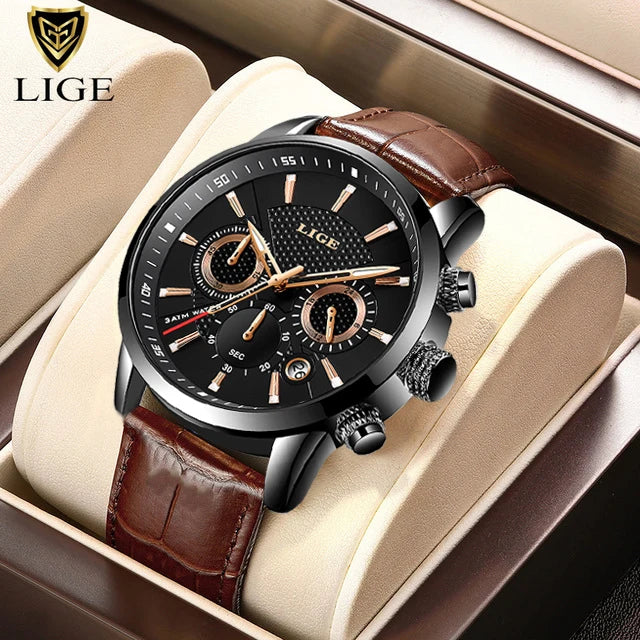 LIGE Tactical Commander 2025 - Military Leather Sport Chronograph