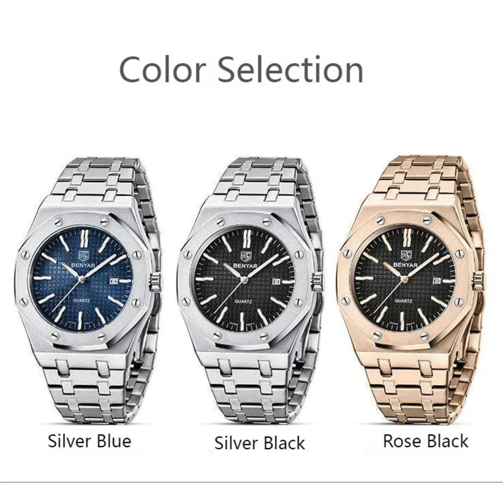 BENYAR 5156 Men's Quartz Watch Fashion Multifunctional Waterproof Automatic Luminous Chronograph Relogio Masculino