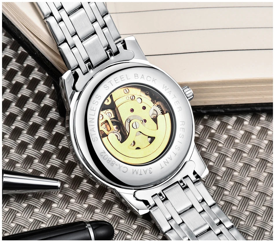 CHENXI Mechanical Watch for Men Golden Stainless Steel Roman Diamond Diamond Big Dial Automatic Watch for Men Luxury Wristwatch
