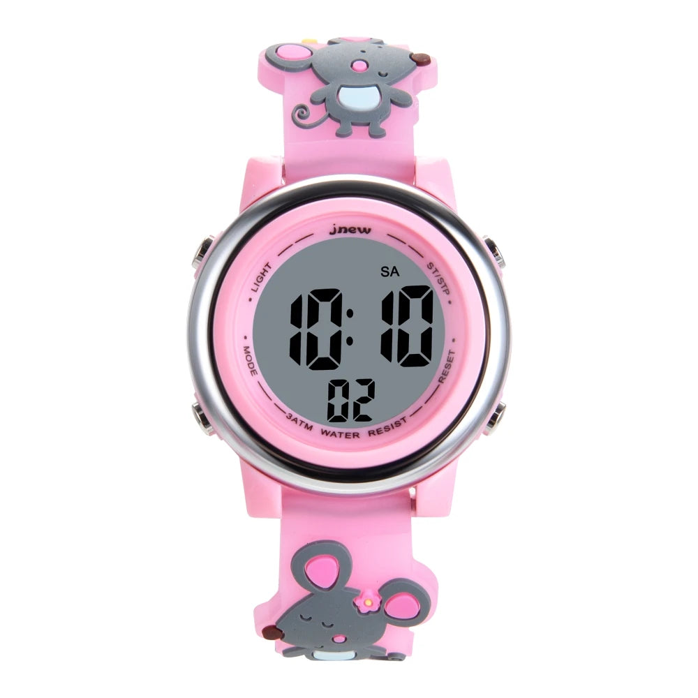 JNEW Cute Custom Sport & Cartoon Kids Watches Waterproof LED Digital Watch for Girls Stylish & Fun