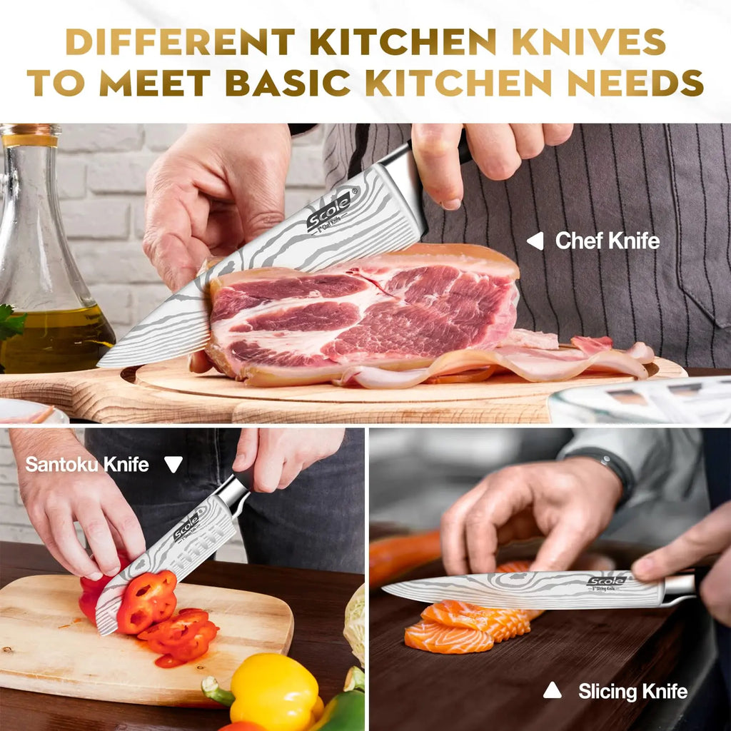 Premium German 1.4116 Stainless Steel Ultra Sharp Kitchen Knife Set 7-Piece with Gift Box