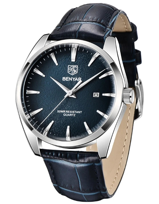 Benyar 5163  Minimal Analog Business Leather Strap Wrist Watches for Male Fashion Casual Man Quartz Watch Men Luxury Brand