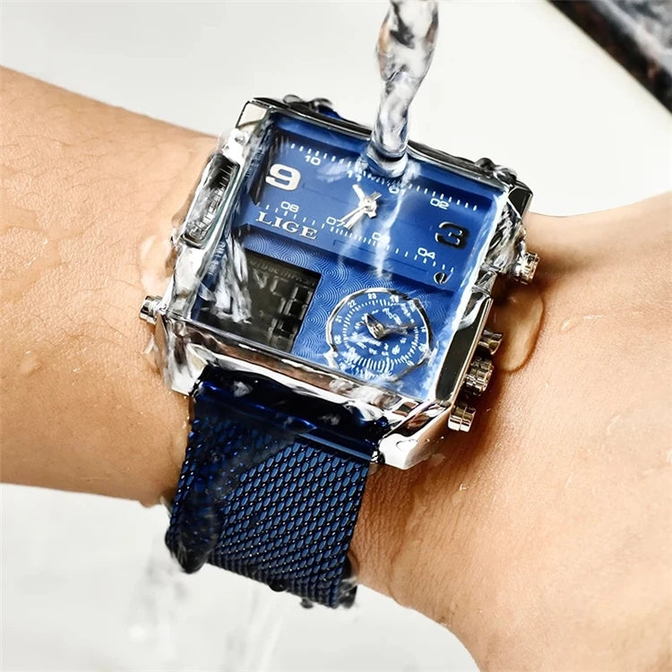 Top Brand LIGE Square Man Watch Luxury Sport Quartz Analog Wristwatch for Men Waterproof Digital Watches Creative Watch