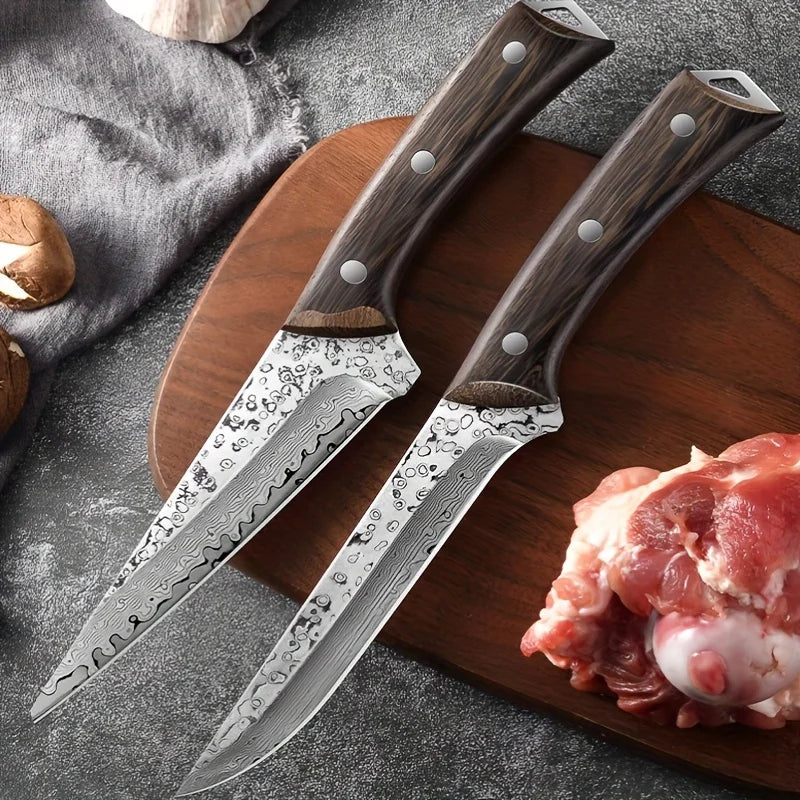 New Product 2Pcs Forge Damascus Steel Durable Kitchen Boning  Knives Set Gifts