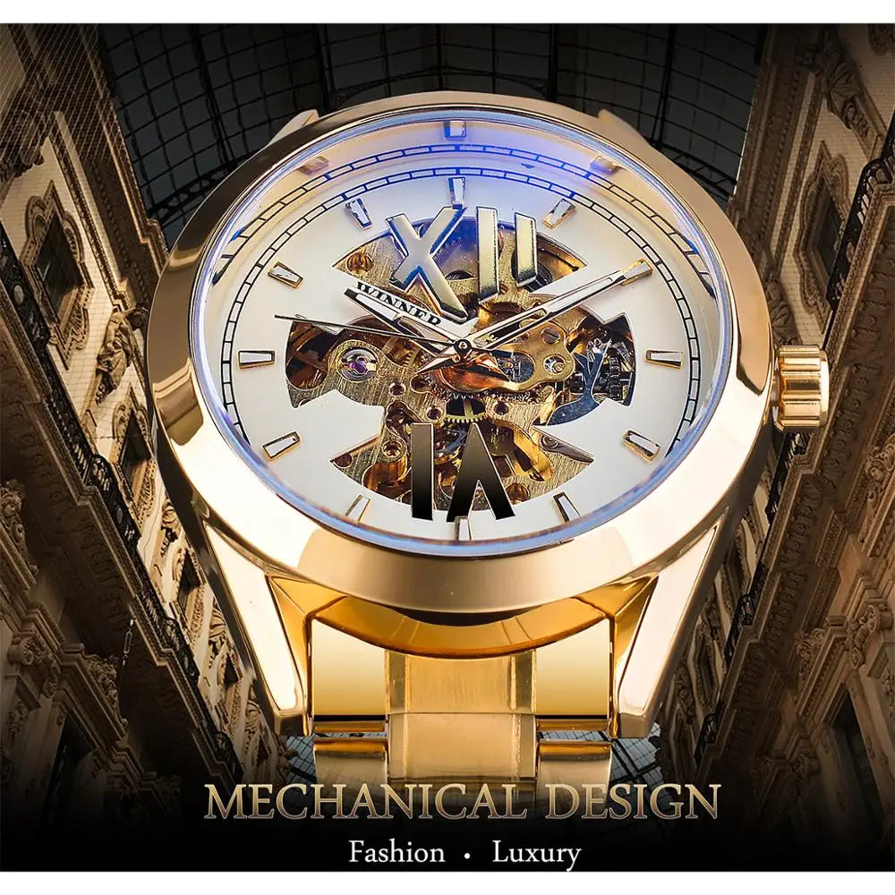 New Winner Mechanical Watch Fashion Hollow Waterproof Watches Automatic Men Relogio Masculino GMT1192