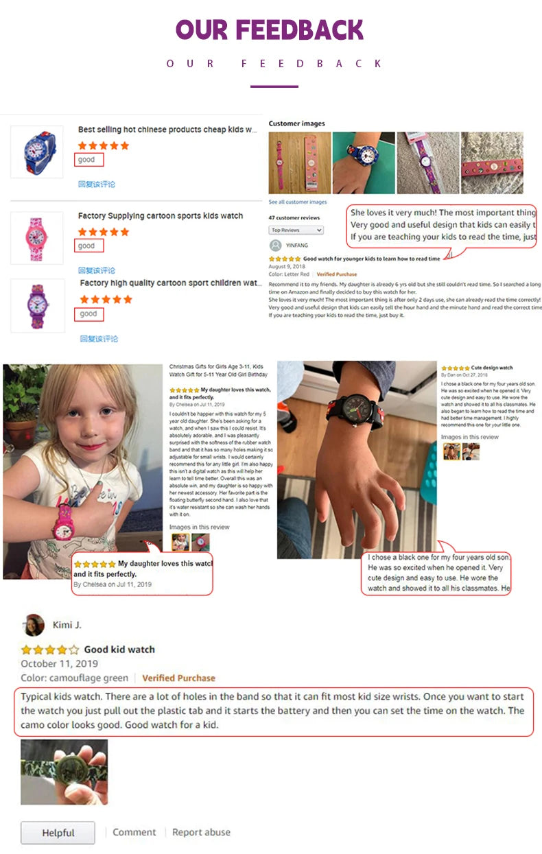 JNEW Bling Waterproof Quartz Watch for Girls Kids Watches with Cartoon Sport Fashion Styles