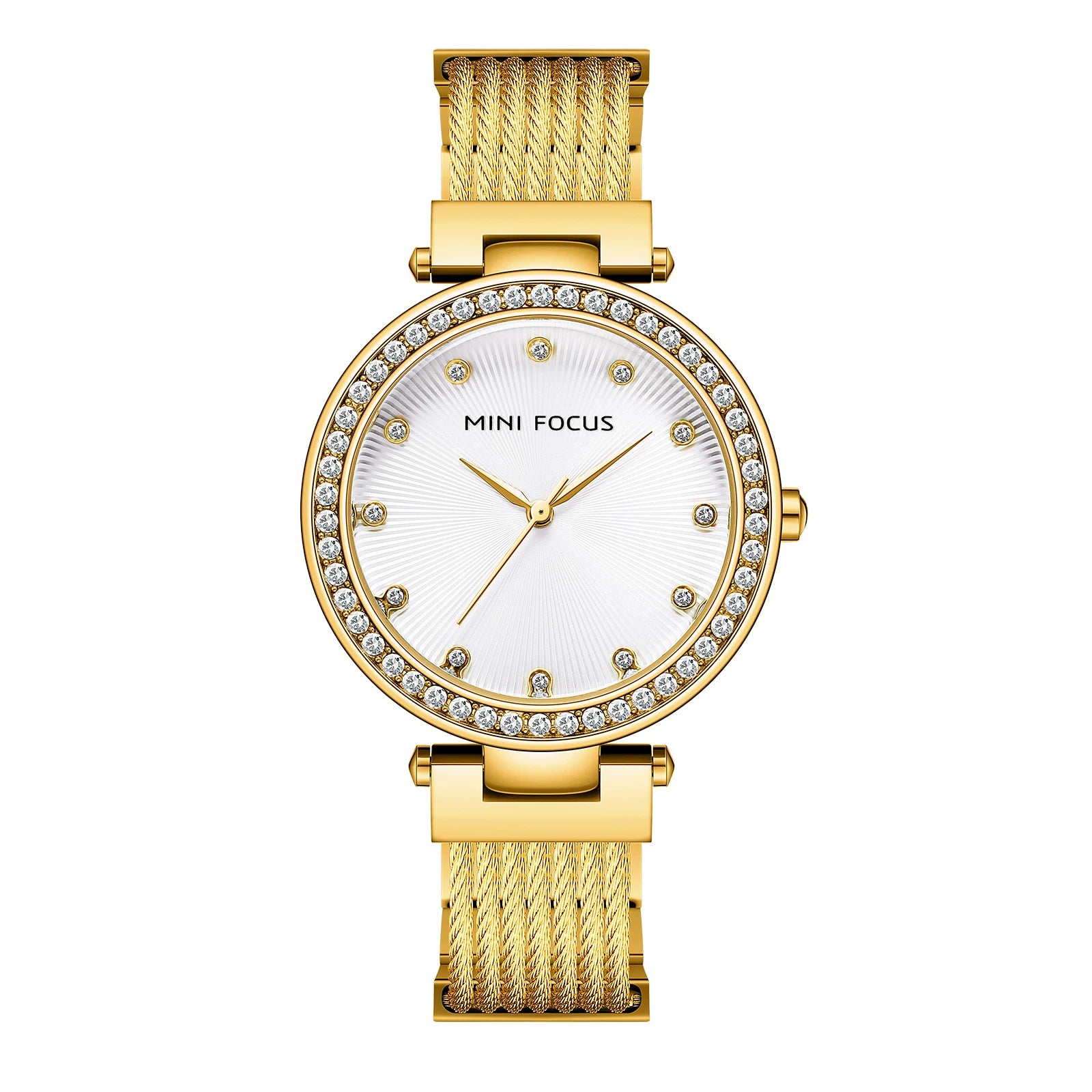 The Golden Radiance - Diamond-Accented Mesh Watch