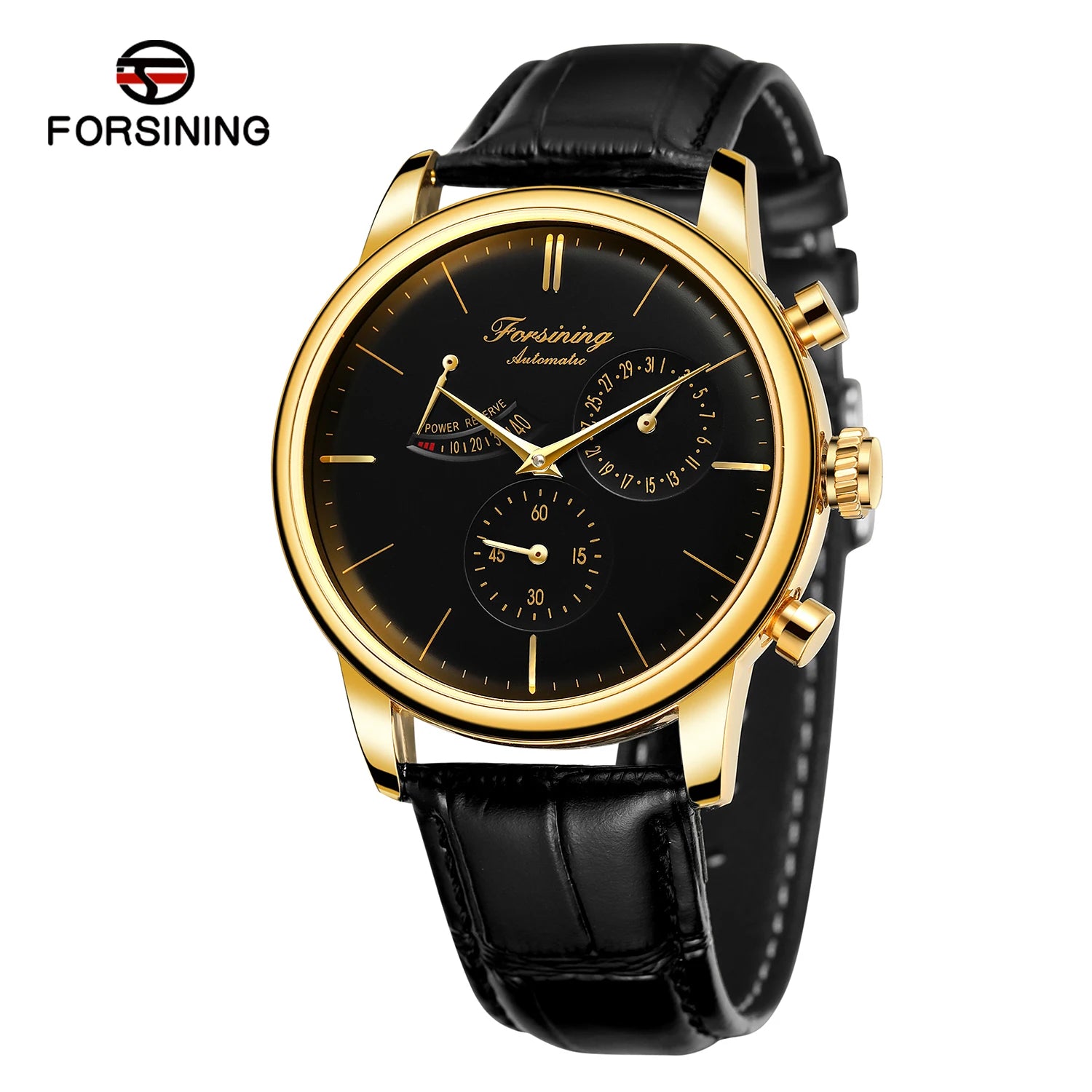 FORSINNG Men's Mechanical Watch - Black Gold Skeleton Dial Automatic Movement Leather Strap