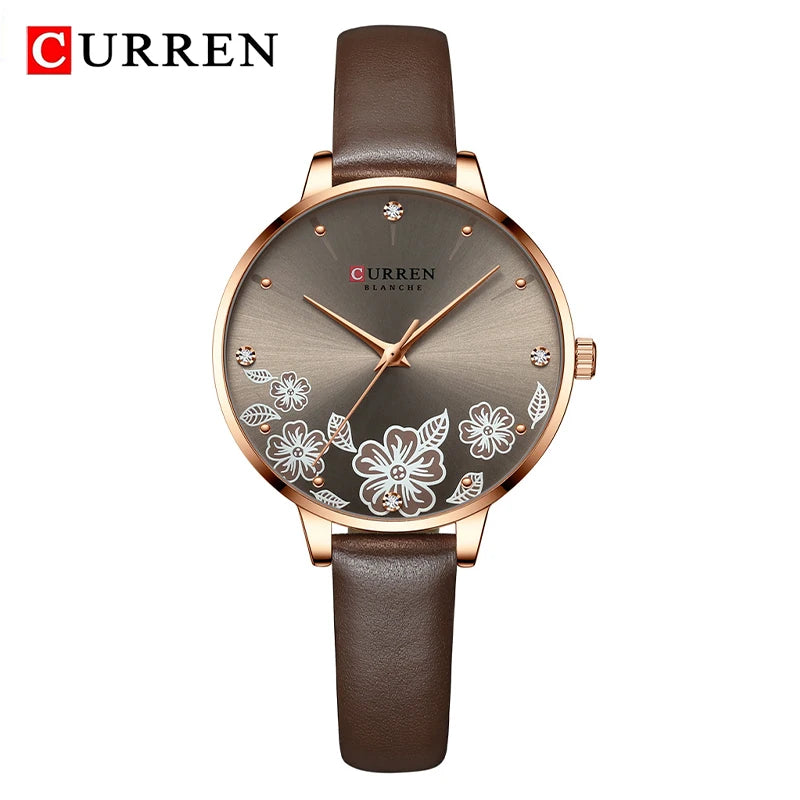 CURREN Women's Luxury Ultra Thin Watch - Waterproof Leather Strap Bracelet