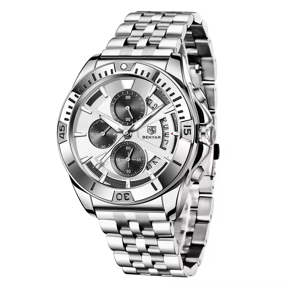 BENYAR 5180 2024 Mens Watches 2024 Top Brand Luxury Stainless Steel Men Quartz Wristwatches Chronograph Sports Relogio Masculino
