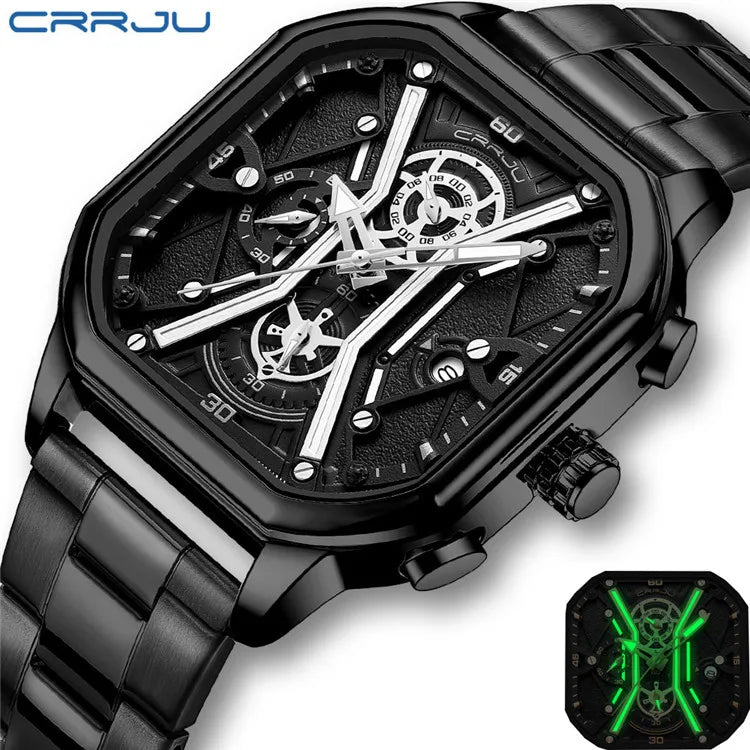 CRRJU Square Dial Leather Chronograph Watch