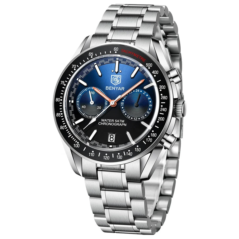 Luxury BENYAR 5194 Stainless Steel Band Waterproof Watch Chronograph Quartz Benyar Watches Men Reloj Hombre