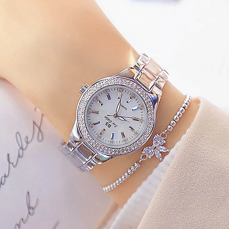 2025 Ladies Wrist Watches Dress Gold Watch Women Crystal Diamond Watches Stainless Steel Silver Clock Women Montre Femme 2024
