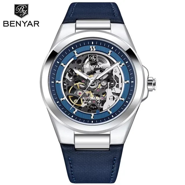 BENYAR 5207 Watches Men Luxury  Mechanical Mens Wrist Watches Leather Strap Casual Watch 50m Waterproof Reloj De Hombre