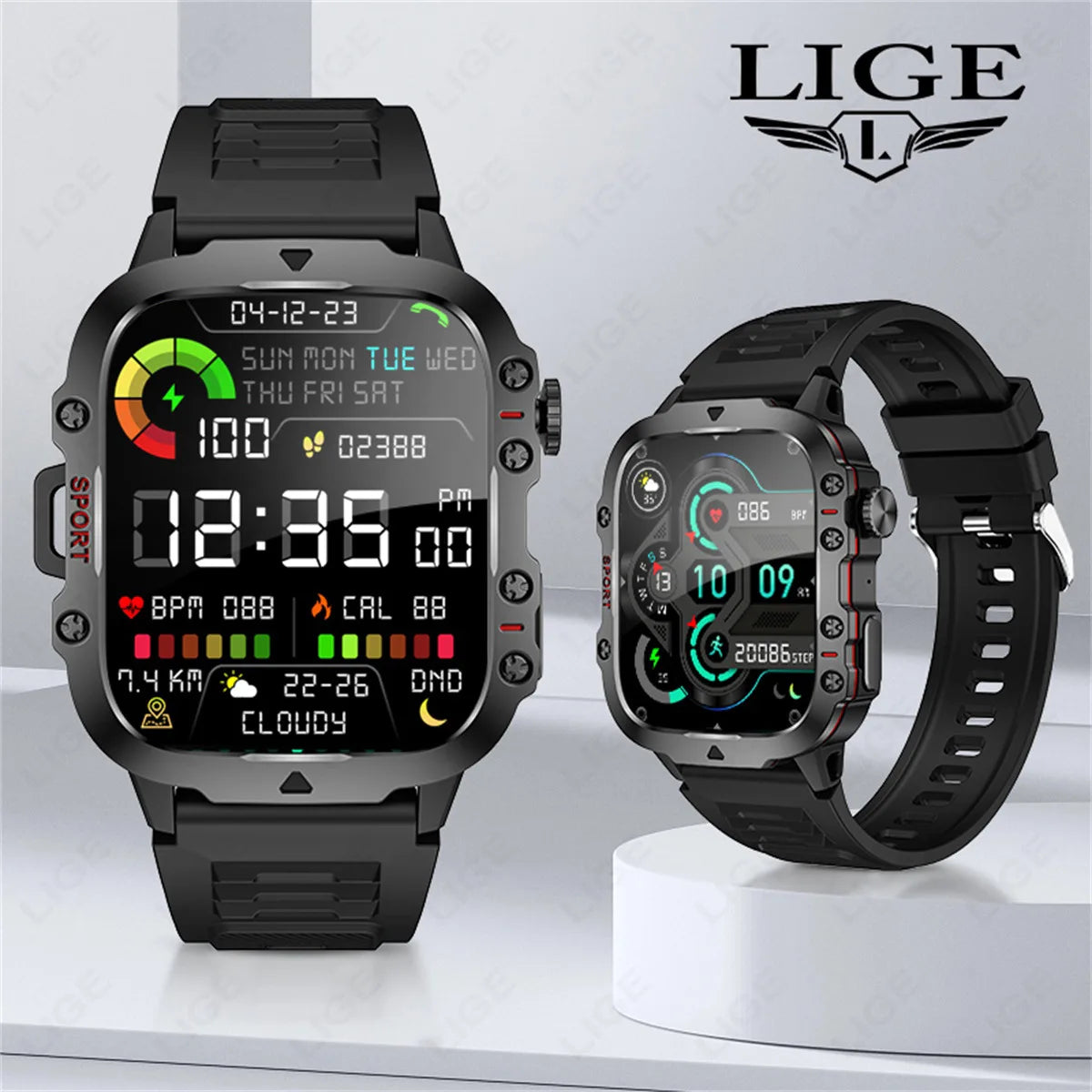LIGE Bw0667 New Smart Watch 1.96 Inch Screen 420 MAh Blue Tooth Call Voice Assistant Sport Fitness Waterproof Smartwatch for Men