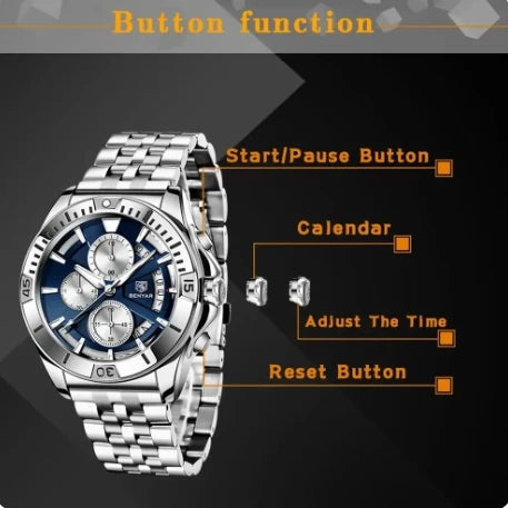 BENYAR 5180 5180M Quartz Watch Fashion Stainless Steel Luxury Casual Chronograph Male Wristwatch for Men Clock Reloj Hombre