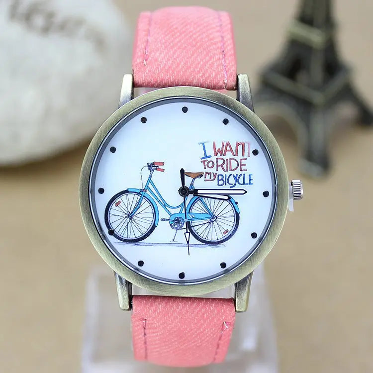 New Fashion Men bicycle Watch Women Jean Fabric Leather Strap Dress Watches Relogio Feminino Ladies Casual Quartz Watch Hot Hour