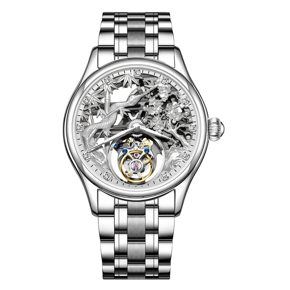 Relojes Hombre Aesop 7073G Stainless Steel Luxury Men Automatic Mechanical Watch Hollow Skeleton Tourbillon Watches