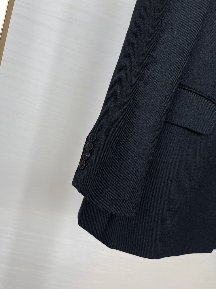 High-end Suit Jacket Women Autumn 100% Wool Horn Buckle White Small Suit 2024 Winter Black Double-Breasted Slim Commuter Classic