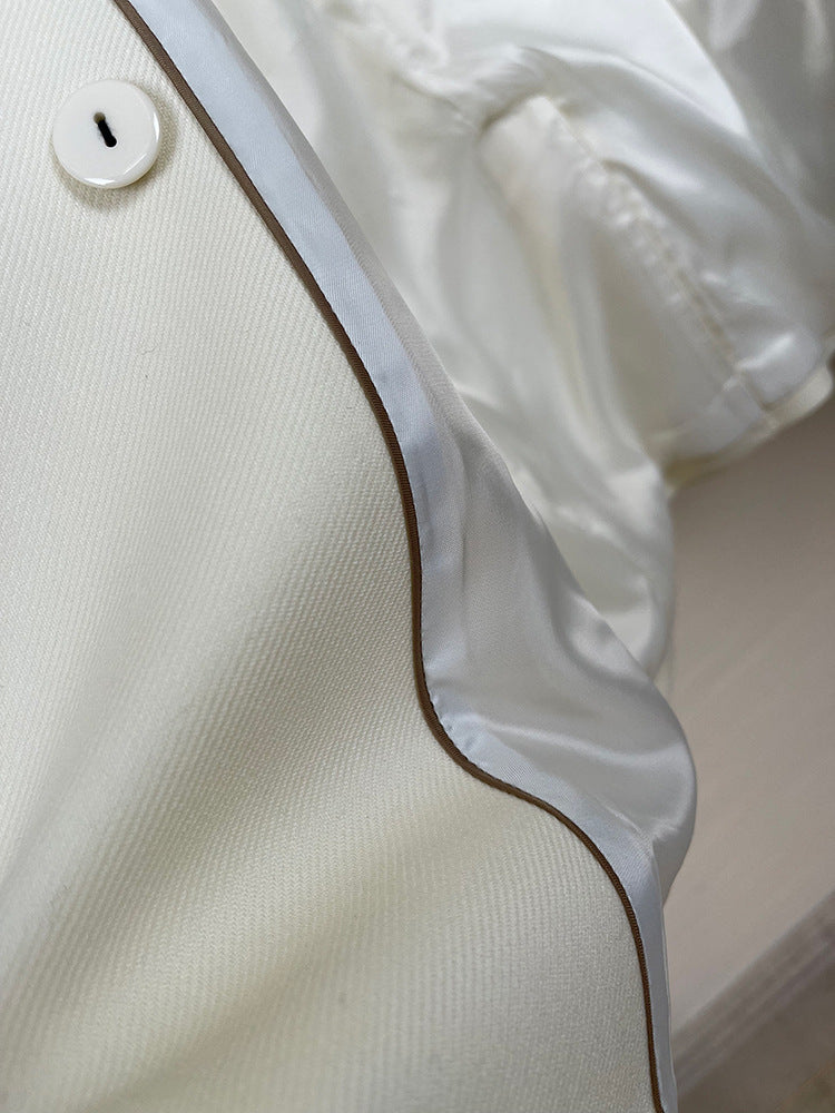 High-end Suit Jacket Women Autumn 100% Wool Horn Buckle White Small Suit 2024 Winter Black Double-Breasted Slim Commuter Classic