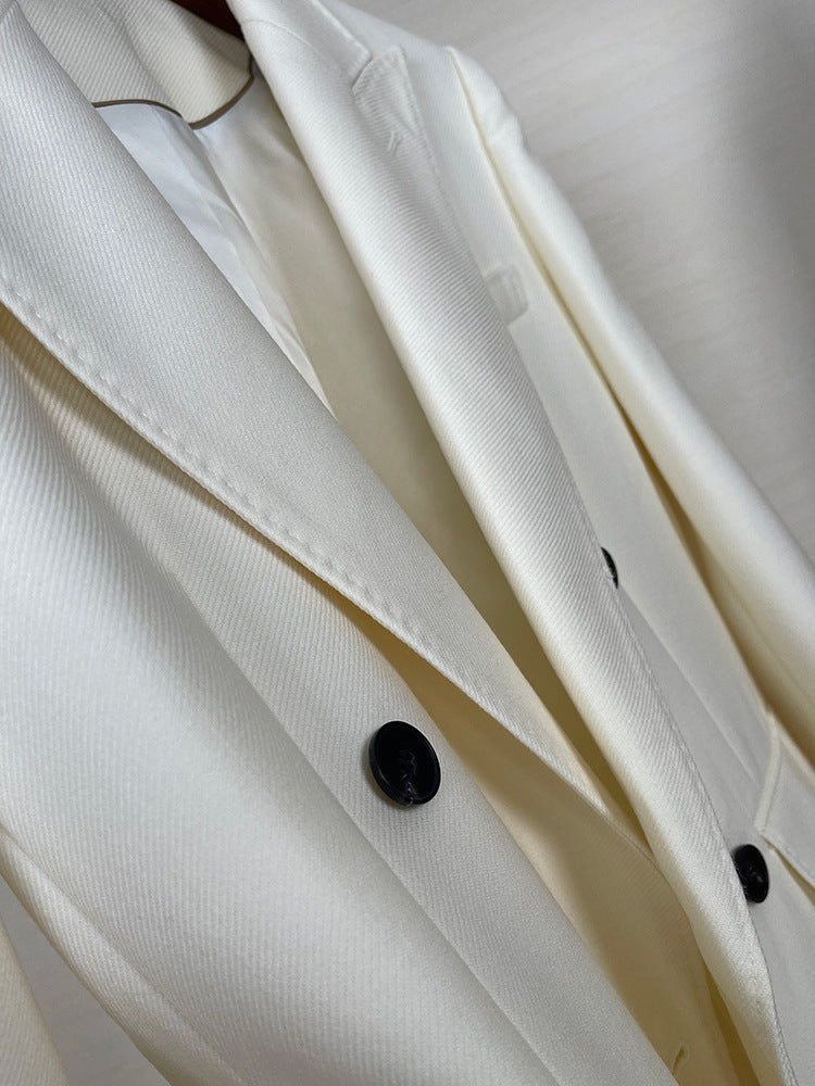 High-end Suit Jacket Women Autumn 100% Wool Horn Buckle White Small Suit 2024 Winter Black Double-Breasted Slim Commuter Classic