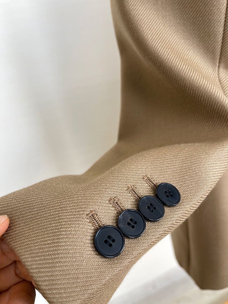 High-end Suit Jacket Women Autumn 100% Wool Horn Buckle White Small Suit 2024 Winter Black Double-Breasted Slim Commuter Classic