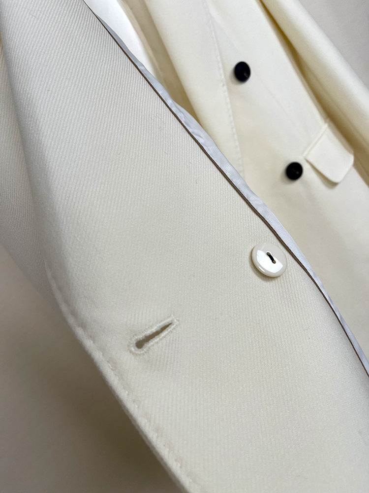 High-end Suit Jacket Women Autumn 100% Wool Horn Buckle White Small Suit 2024 Winter Black Double-Breasted Slim Commuter Classic