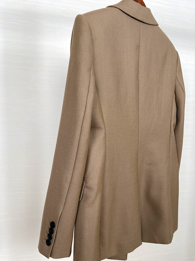 High-end Suit Jacket Women Autumn 100% Wool Horn Buckle White Small Suit 2024 Winter Black Double-Breasted Slim Commuter Classic