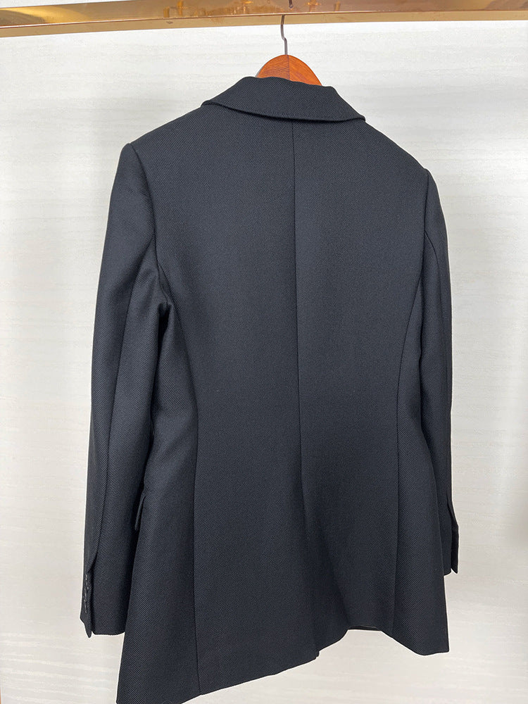 High-end Suit Jacket Women Autumn 100% Wool Horn Buckle White Small Suit 2024 Winter Black Double-Breasted Slim Commuter Classic
