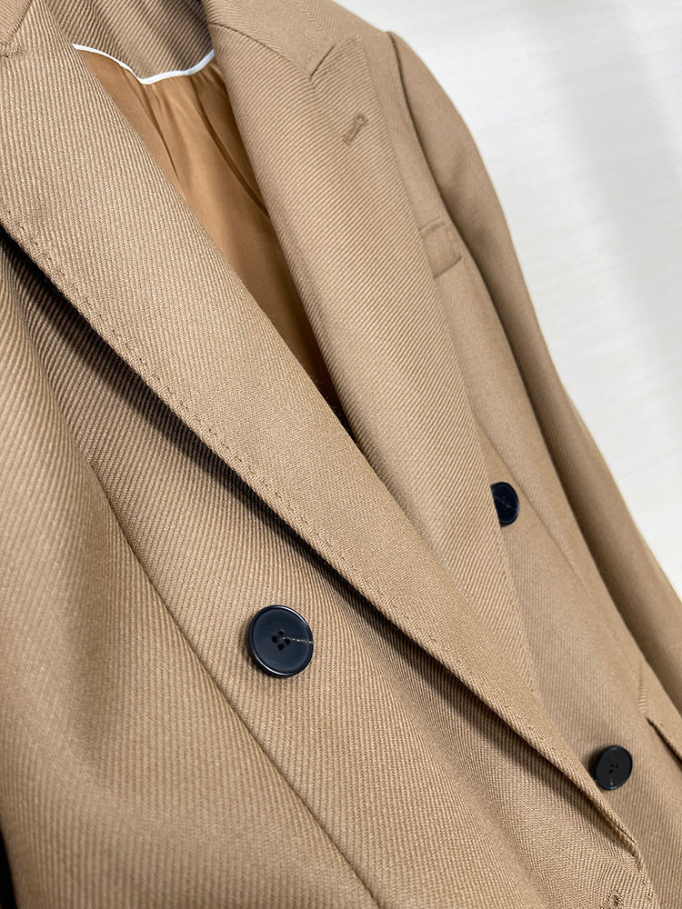 High-end Suit Jacket Women Autumn 100% Wool Horn Buckle White Small Suit 2024 Winter Black Double-Breasted Slim Commuter Classic