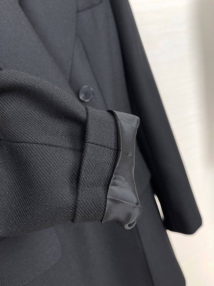 High-end Suit Jacket Women Autumn 100% Wool Horn Buckle White Small Suit 2024 Winter Black Double-Breasted Slim Commuter Classic