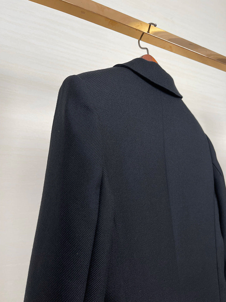 High-end Suit Jacket Women Autumn 100% Wool Horn Buckle White Small Suit 2024 Winter Black Double-Breasted Slim Commuter Classic
