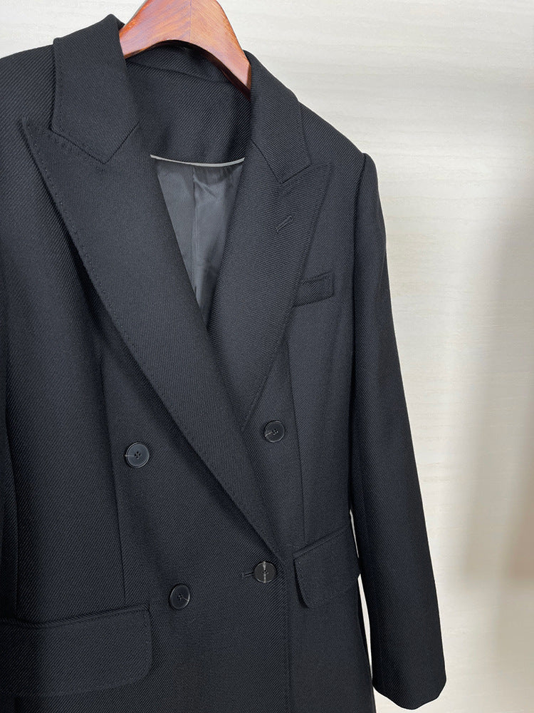 High-end Suit Jacket Women Autumn 100% Wool Horn Buckle White Small Suit 2024 Winter Black Double-Breasted Slim Commuter Classic