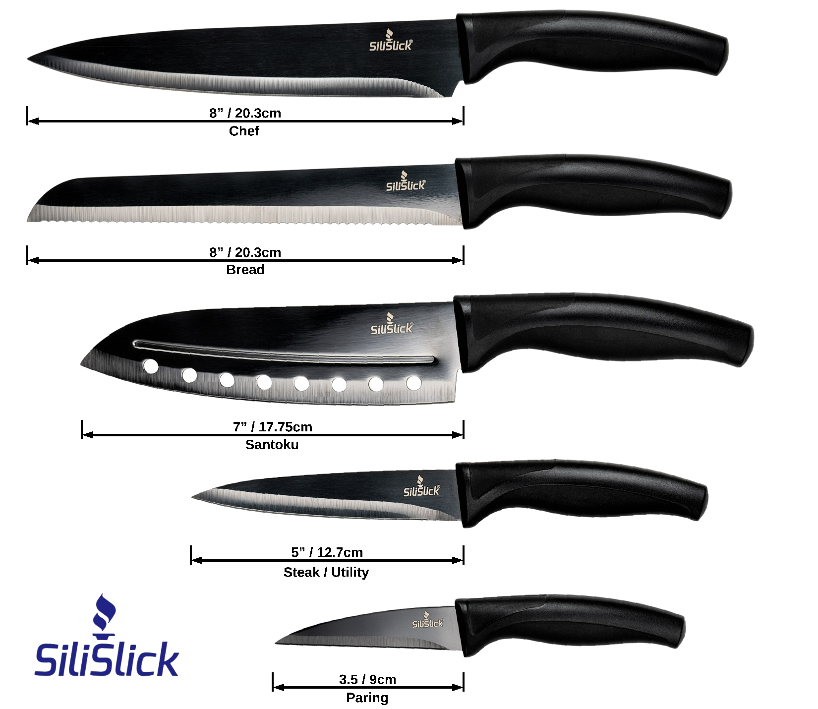 Kitchen Knife Set Kit | Black Handle, Black Blade & Red Magnetic Rack