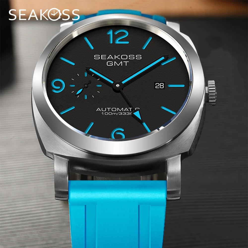 SEAKOSS GMT Super Luminous Diving Automatic Mechanical Watch Men 10ATM 1963 Original 2557 Movement Calendar Sapphire Wristwatch