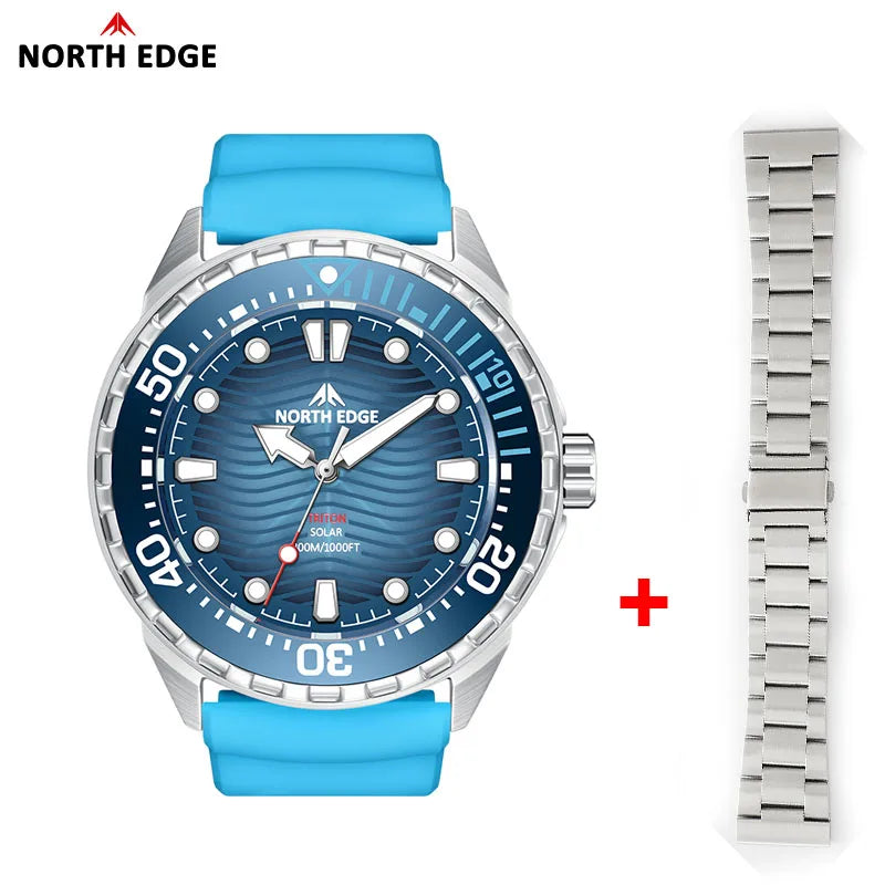NORTH EDGE TRITON Solar Powered Dive Watch Men Luxury Quartz Watches For Men 316L Stainless Steel Case Waterproof 300M  2025 New