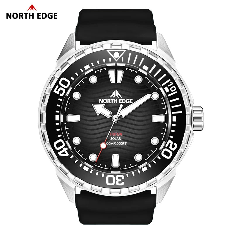 NORTH EDGE TRITON Solar Powered Dive Watch Men Luxury Quartz Watches For Men 316L Stainless Steel Case Waterproof 300M  2025 New