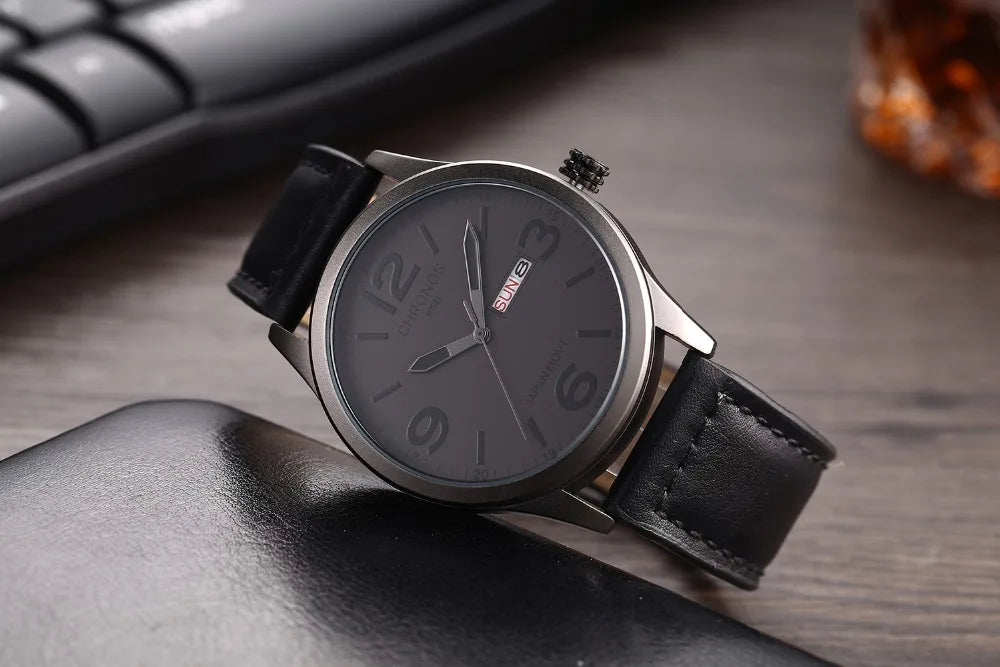 Men's Fashion Causal Calendar Wristwatch Top Brand Waterproof Classic Brown Black Leather Watch Numeral Clock Relogio Masculino