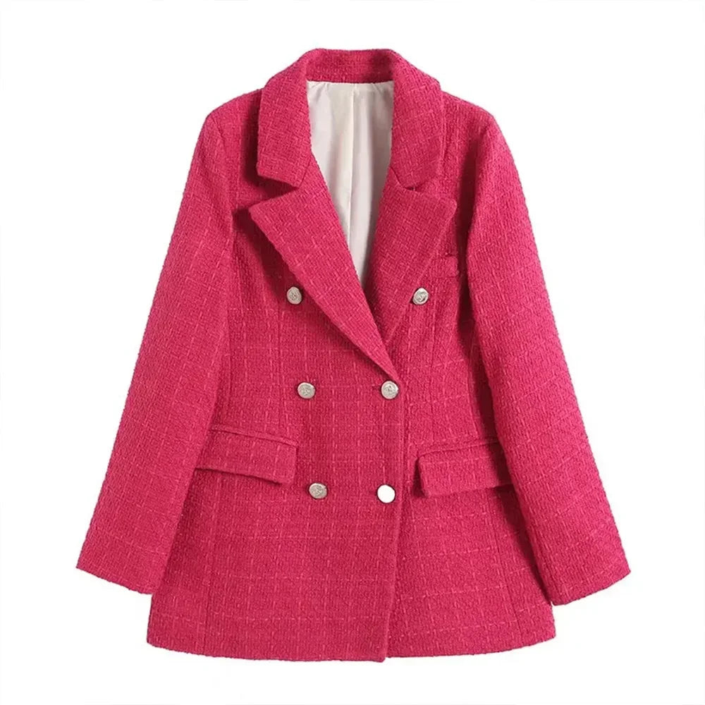 2024 Autumn New Women's Clothing Style Fashionable Versatile Texture Double breasted Mid length Suit Coat