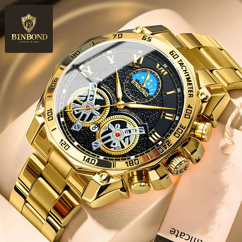 Double Tourbillon Men Watch Non Fully Automatic Hollow Mechanical Watch Fashionable Night Light Calendar Waterproof Quartz Watch