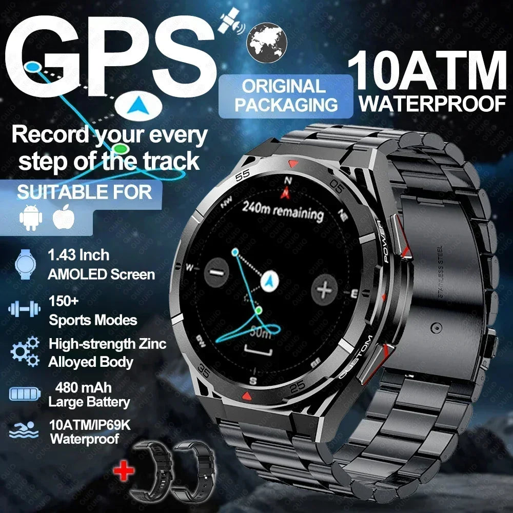 2025 New Dual-Band satellite GPS SmartWatch Men 1.43'' AMOLED Screen IP69 5ATM Waterproof Compass Heart Rate BT Call SmartWatch