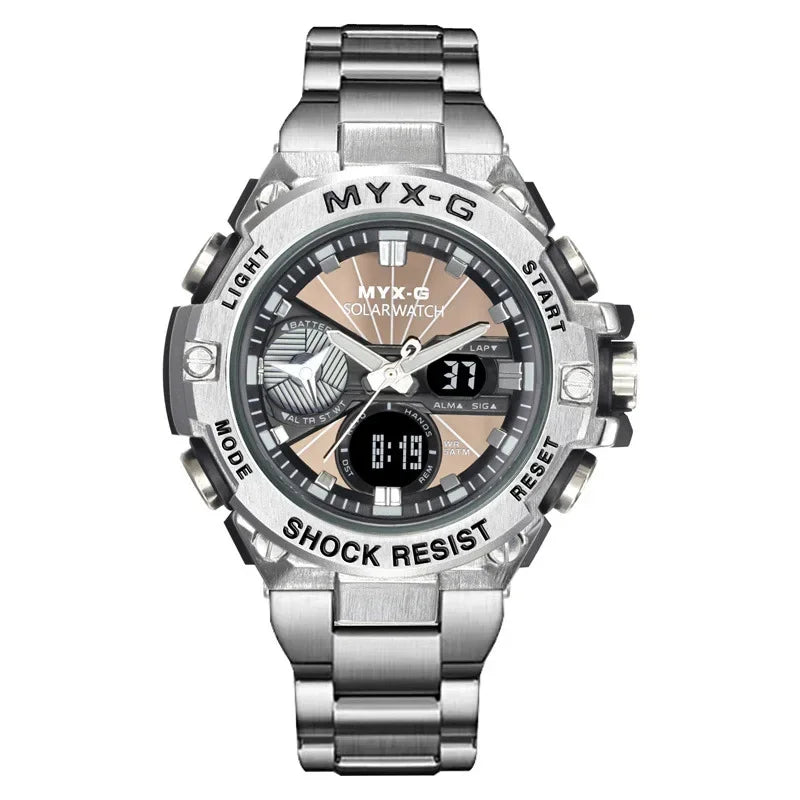 Solar Energy Watch For Men Endurance Light Kinetic Energy Timer Alarm Clock Rotating Windmill All Steel Men Watch Reloj Hombre