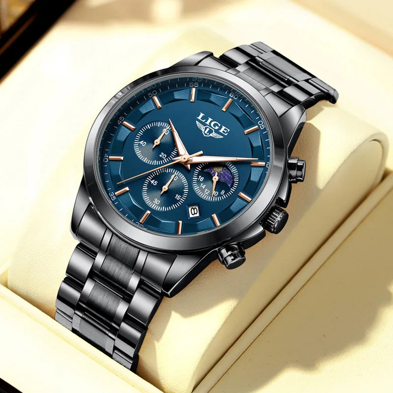 LIGE Gentleman's Elite - Luxury Chronograph Timepiece with Gift Presentation