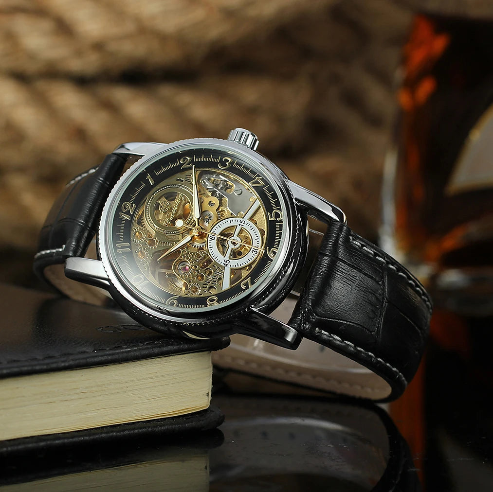 2025 Designer Luxury FORSINING Classic Mechanical Skeleton Man Watches Automatic Movement  Clock Waterproof Leather Wristwatch