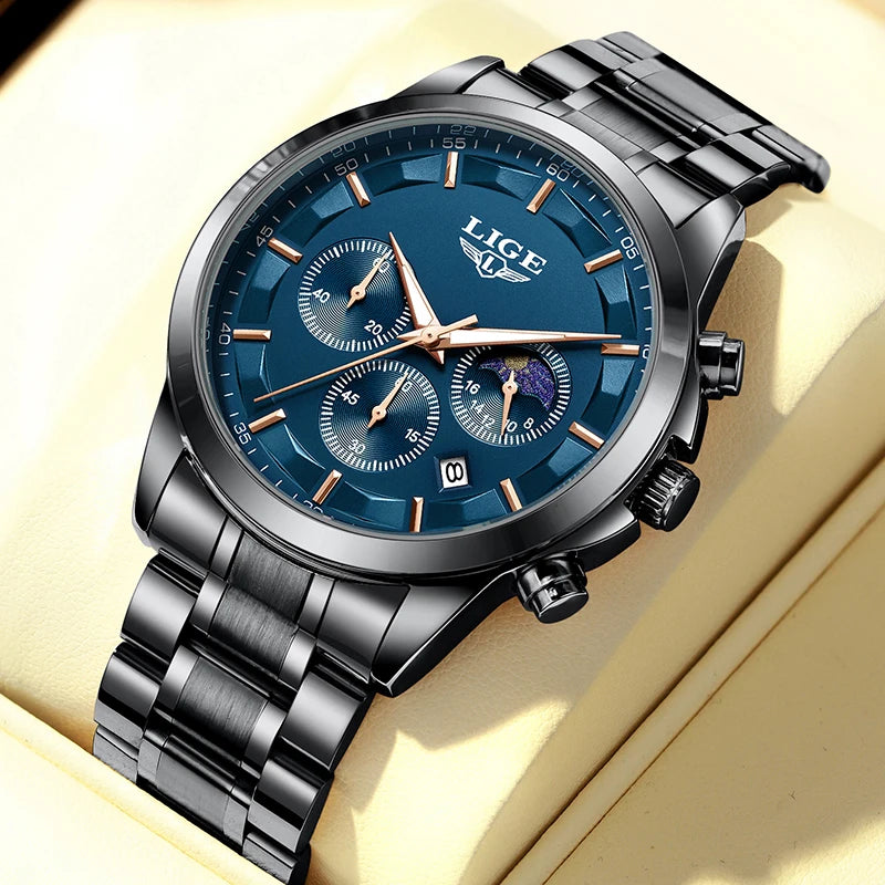 LIGE Prestige 2025 - Modern Luxury Steel Chronograph Watch