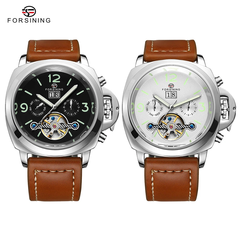 FORSINING Classic Men's Luxury Tourbillon Automatic Watch - Fashion Sport Luminous Retro Leather Wristwatch
